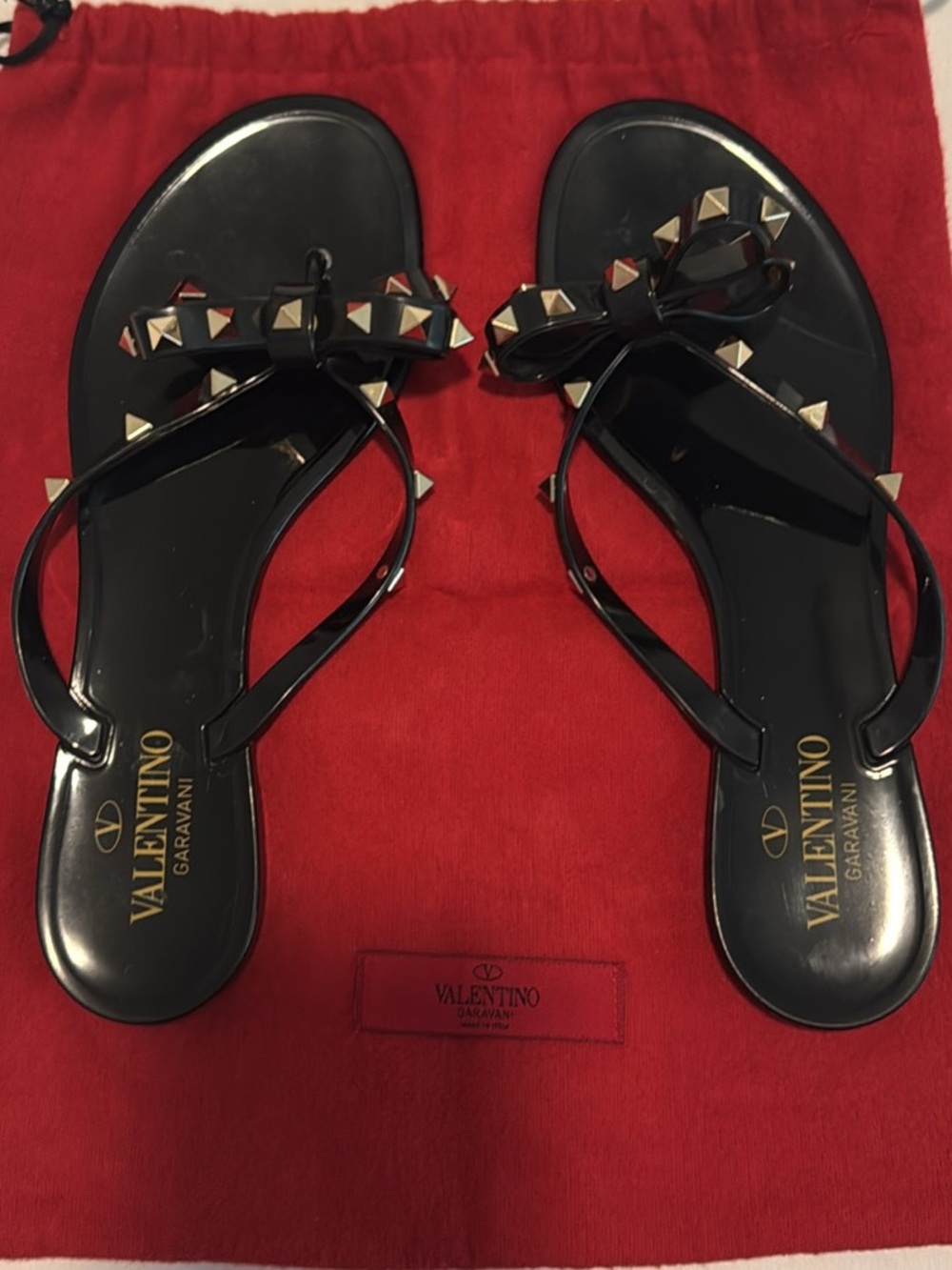 Valentino black rockstud flats authentic